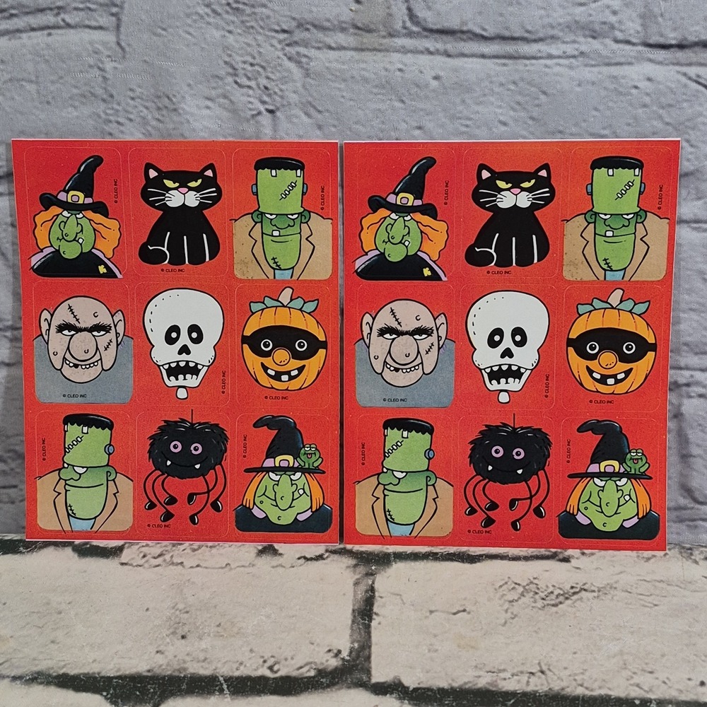Vintage 80's Gibson Cleo Halloween Creatures Sticker 2 Sheets Rare